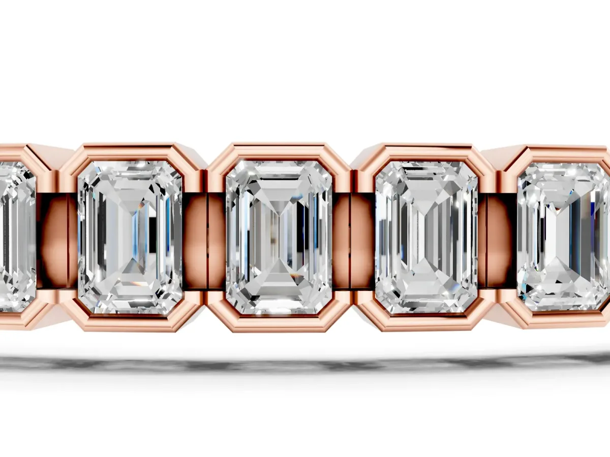Emerald Cut Diamond Tennis Bracelet with Half Bezel Setting Rose gold