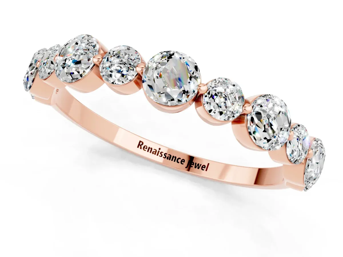 Round Moissanite Scalloped Prong Set Eternity Band Rose gold
