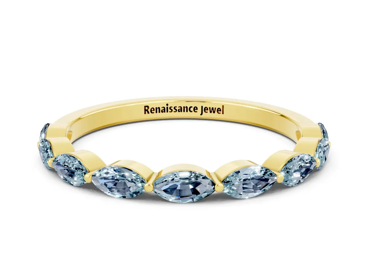 Marquise Aquamarine Half Eternity Band with Prong Setting Yellow gold