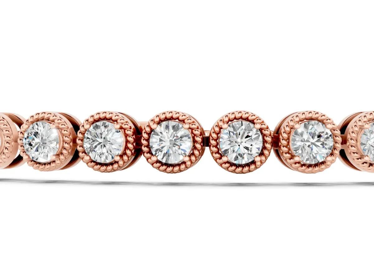 Round Bezel-Set Diamond Tennis Bracelet with Adjustable Box Chain Rose gold