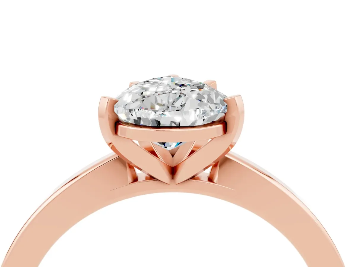 Pear Cut Moissanite Solitaire Engagement Ring with Classic Band and Four-Prong Setting Rose gold