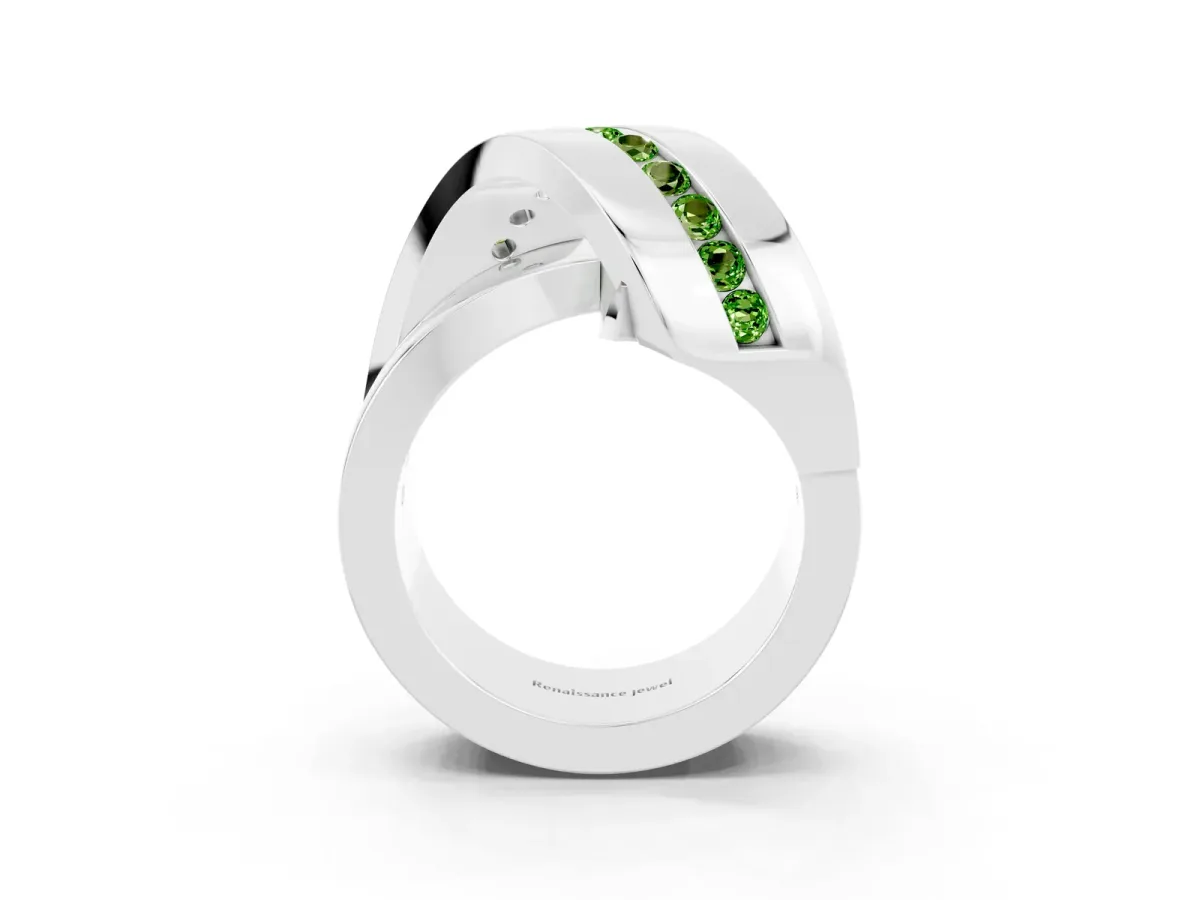 Pavé Round Peridot Crossover Band with Channel Setting White gold