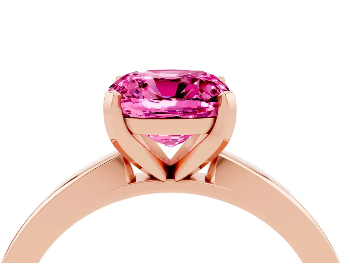 Cushion Cut Pink Sapphire Solitaire Engagement Ring with Classic Band and Four-Prong Setting Rose gold