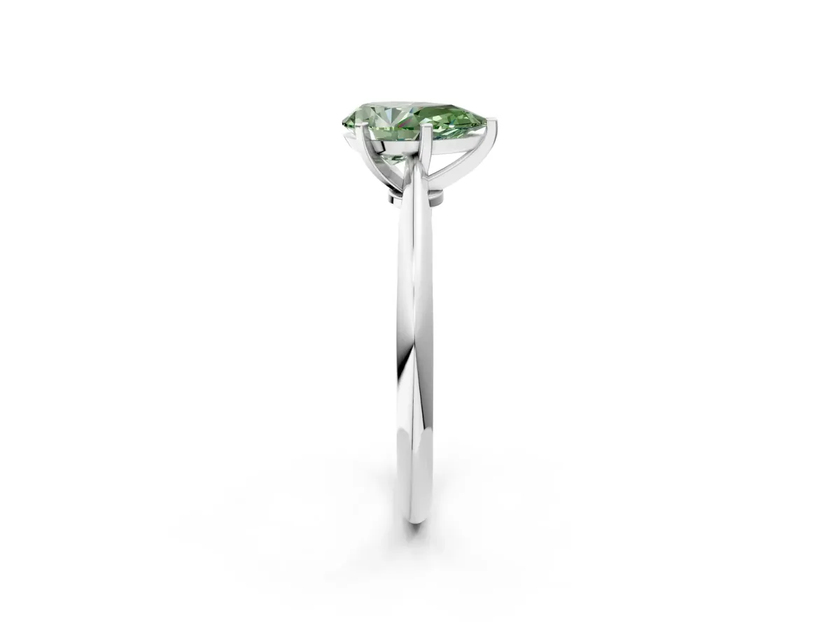 Fancy Green Pear Cut Diamond Solitaire Engagement Ring with Classic Band and Four-Prong Setting Silver