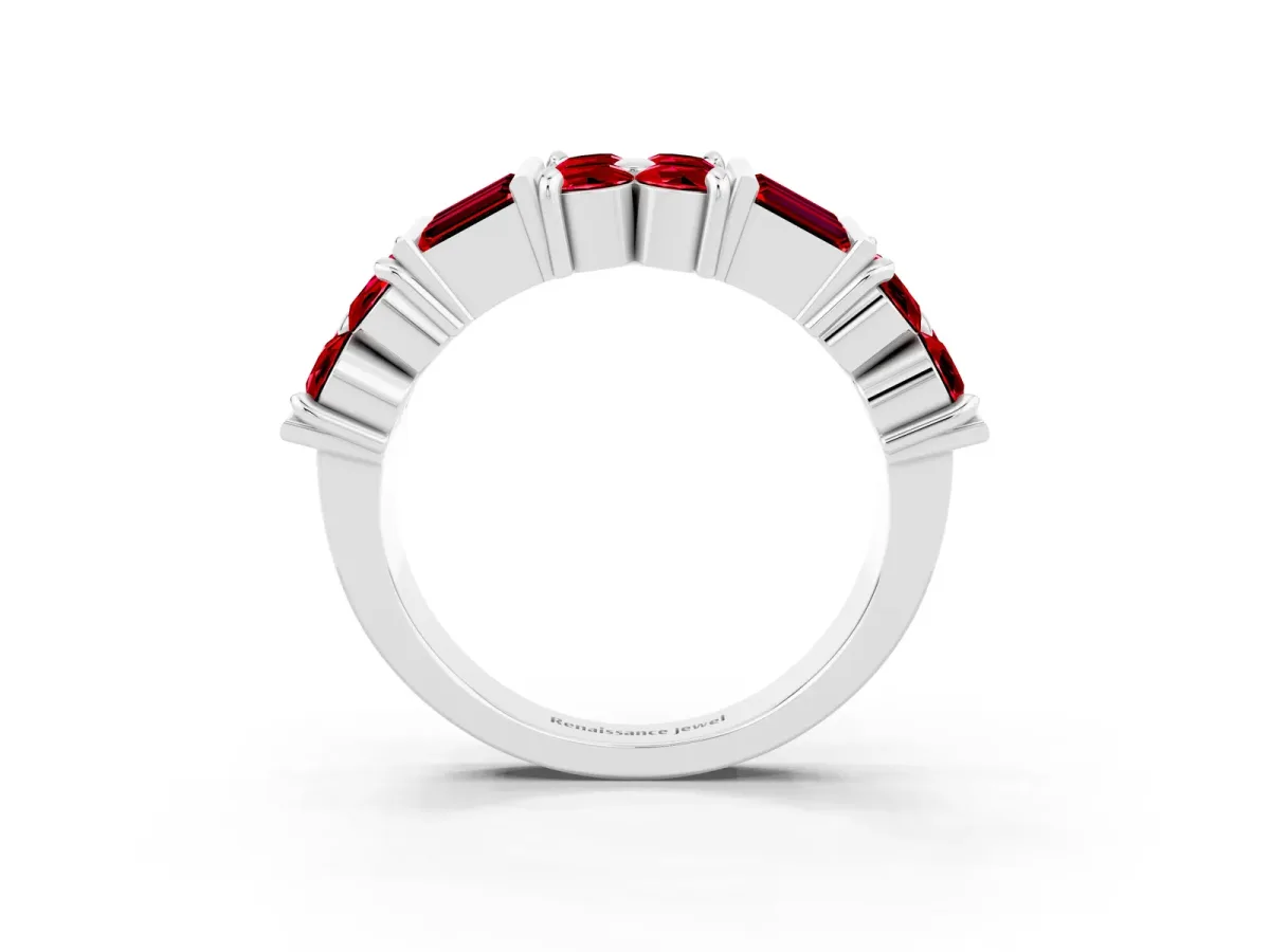 Channel Set Round and Baguette Ruby Anniversary Band with Prong Setting Silver