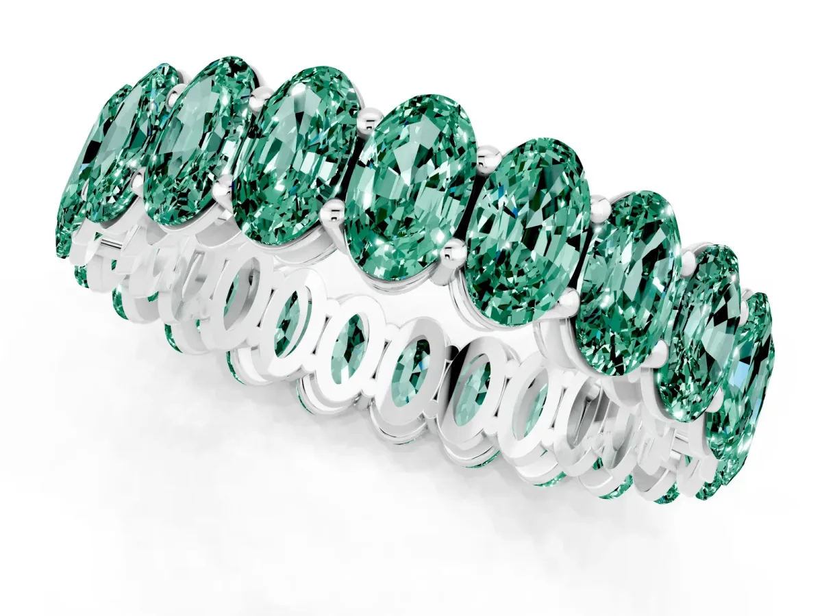 Oval Cut Green Sapphire Eternity Band with Shared Prong Setting White gold