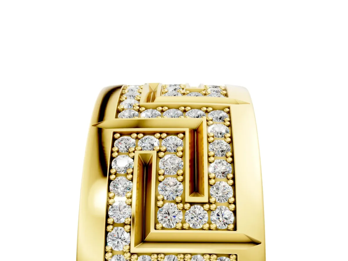 Round Diamond Pavé Greek Key Mens Band Yellow gold