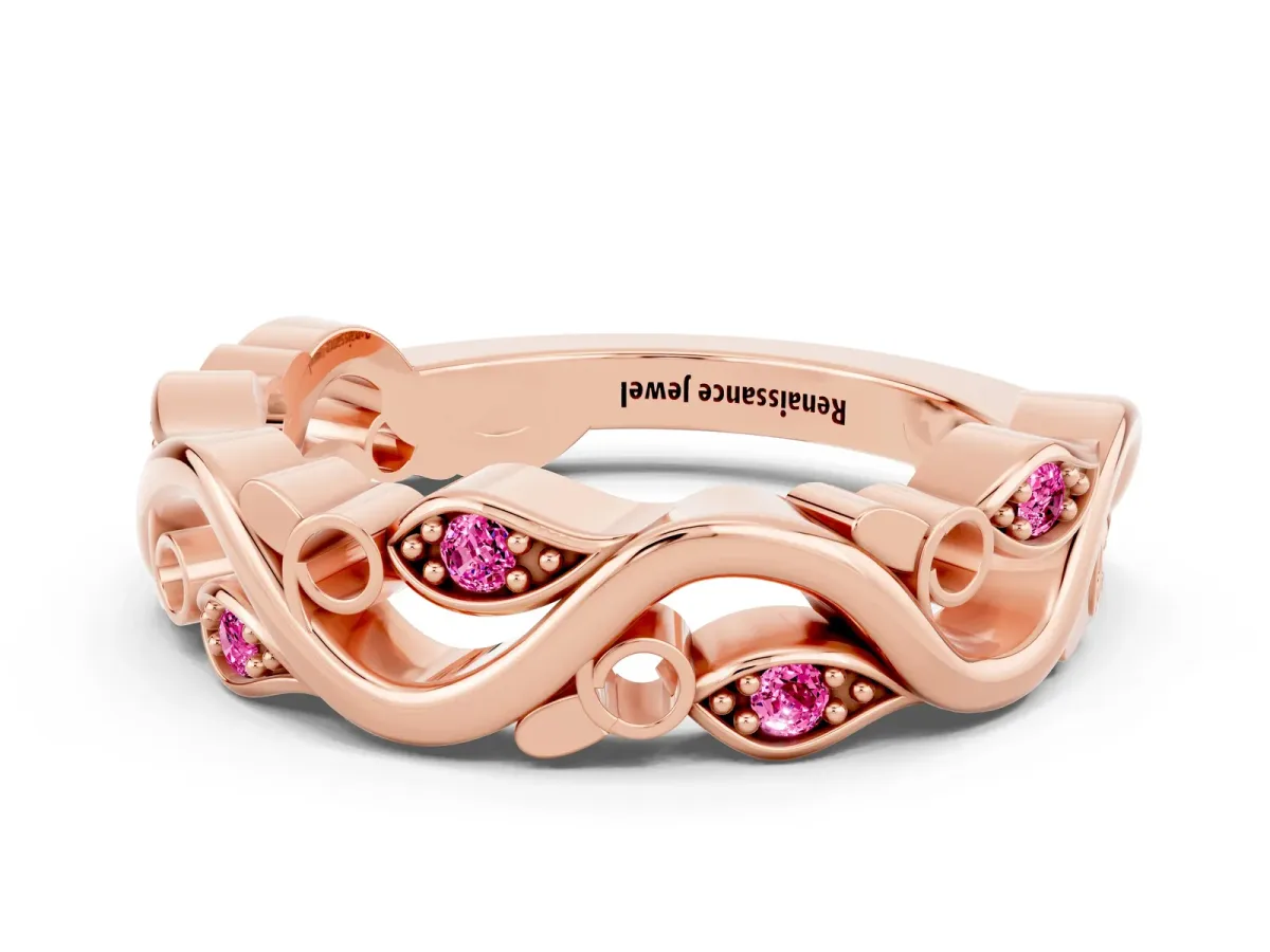 Marquise Pink Sapphire Vine Eternity Band with Bezel Setting Rose gold