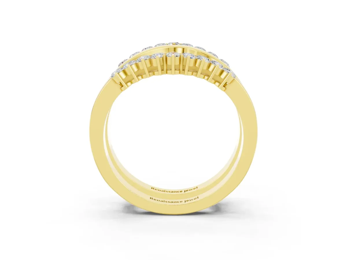 Round Moissanite Chevron Contour Band with Prong Setting Yellow gold