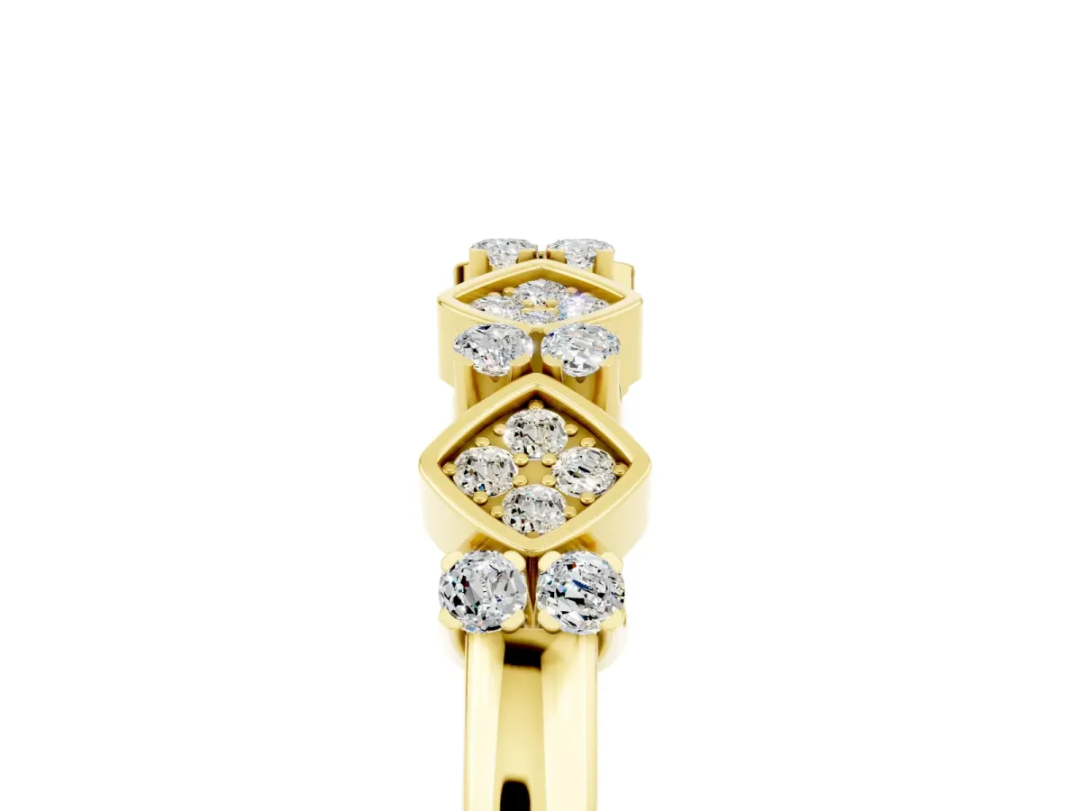 Pavé Cushion Moissanite Cluster Eternity Band with Prong Setting Yellow gold