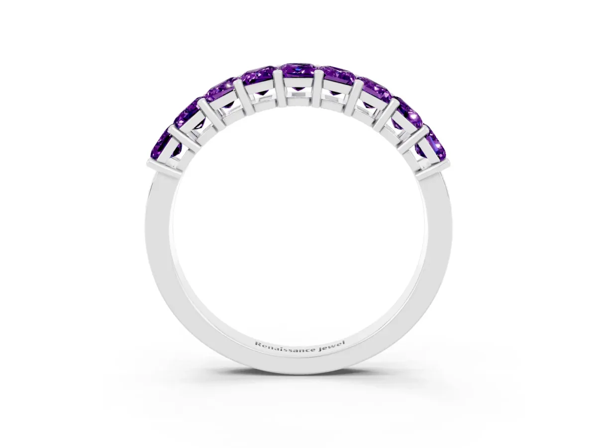 Emerald Cut Amethyst Prong-Set Eternity Band Platinum
