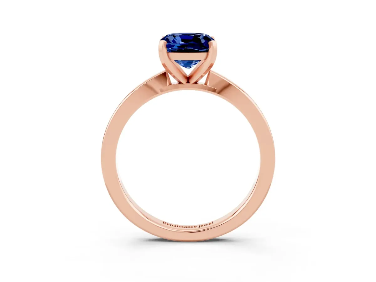 Cushion Cut Blue Sapphire Solitaire Engagement Ring with Classic Band and Four-Prong Setting Rose gold