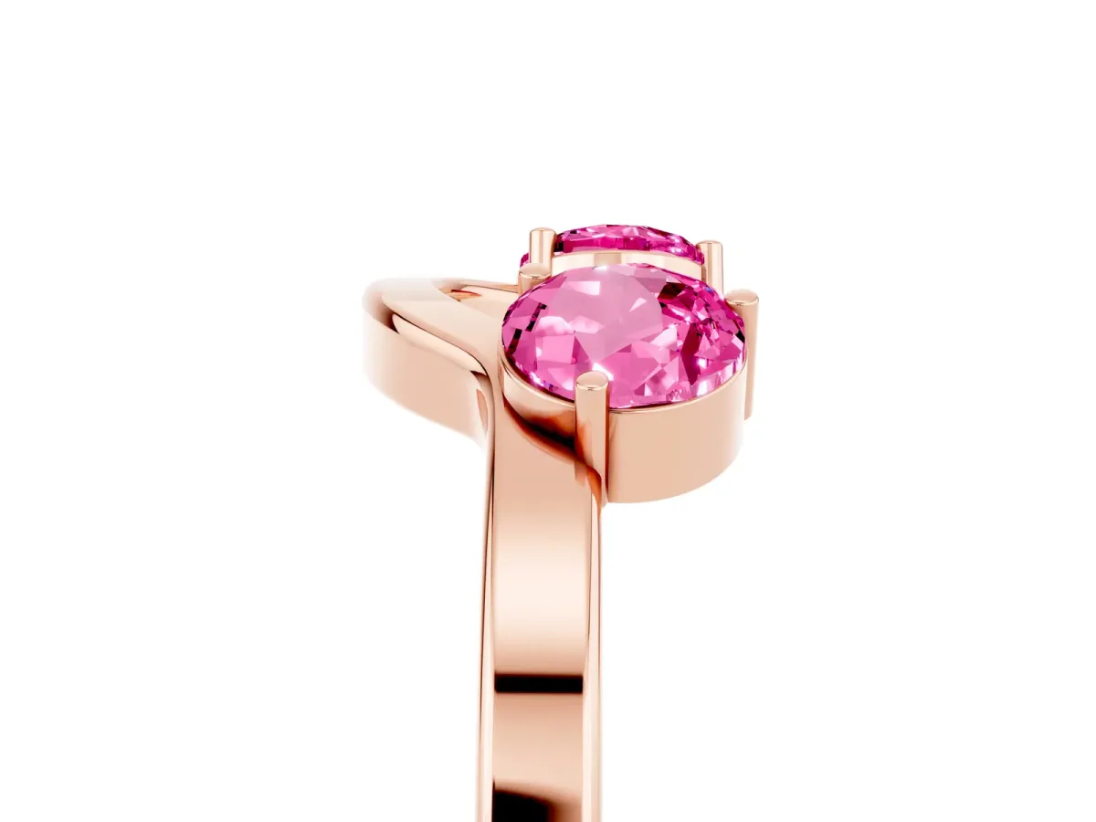 Dual Round Pink Sapphire Open Band Ring with Prong Setting Rose gold