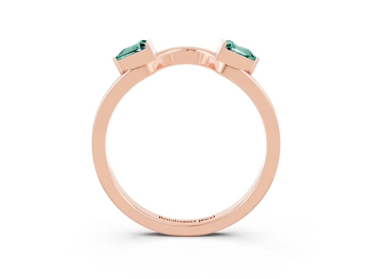 Trillion Green Sapphire Open Band Ring with Bezel Setting Rose gold