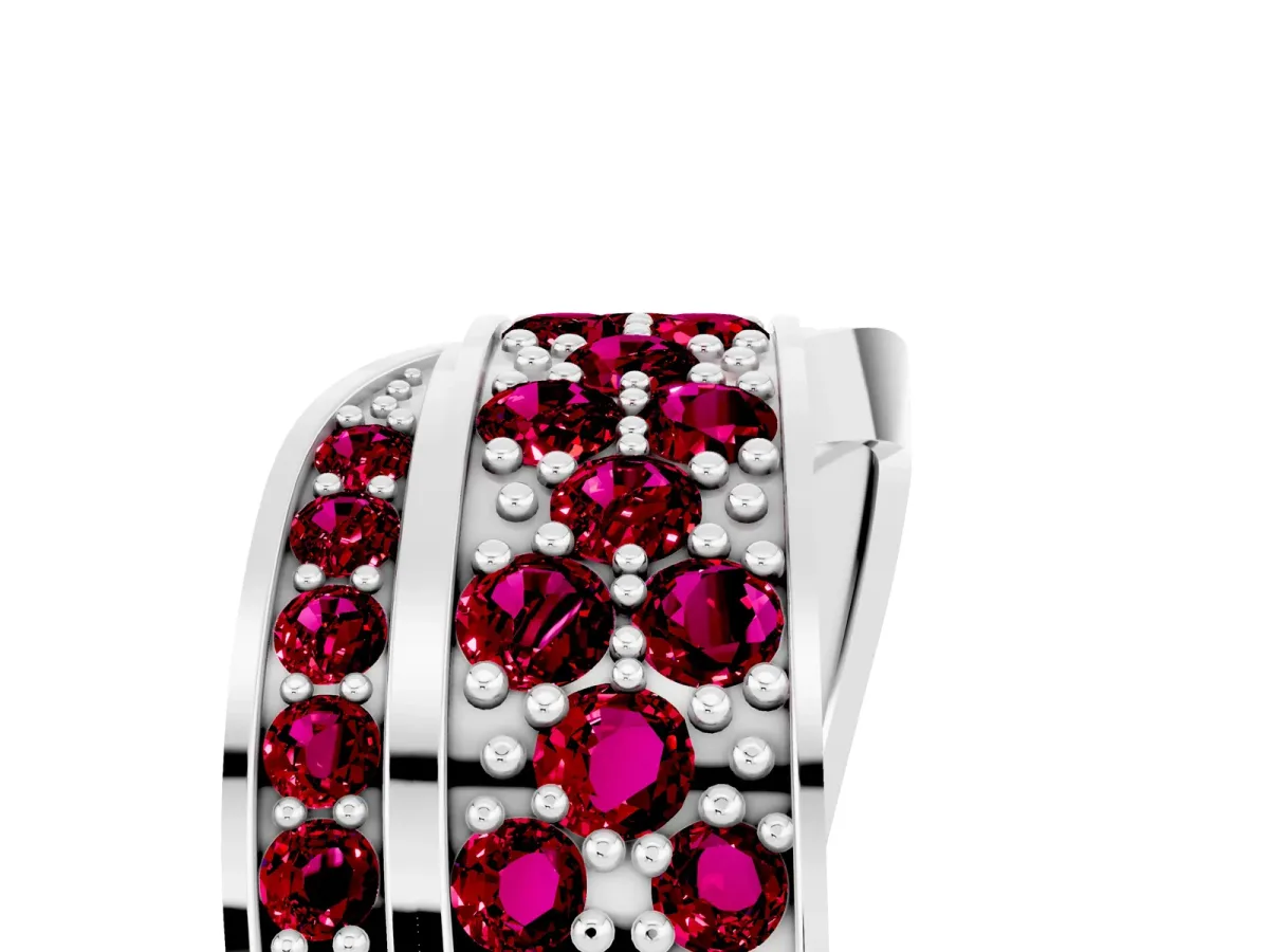 Pavé Round Garnet Crossover Band with Bead Prong Setting Platinum