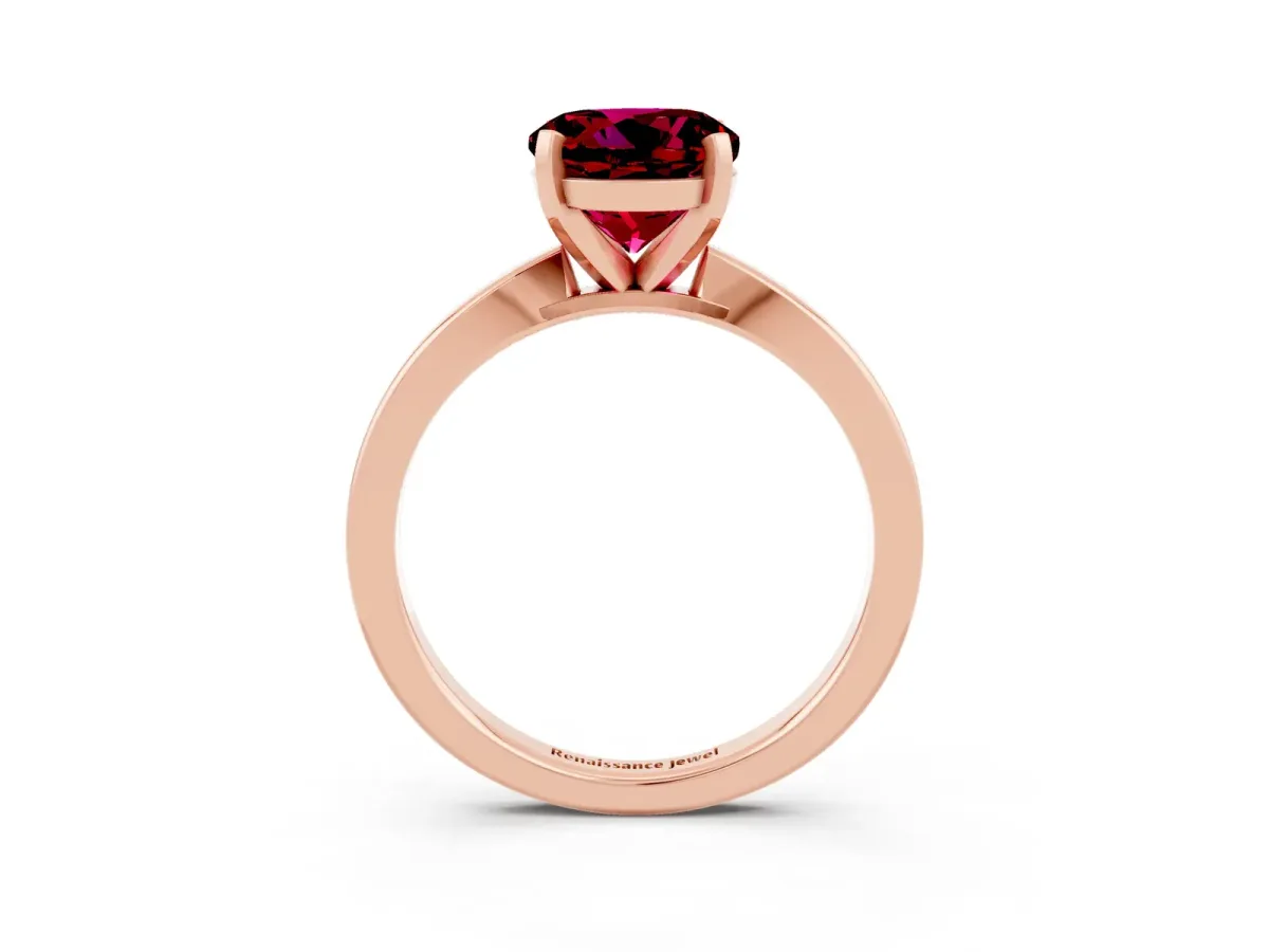 Round Cut Garnet Solitaire Engagement Ring with Classic Band and Four-Prong Setting Rose gold