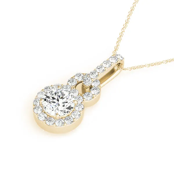Round Halo Diamond Pendant with Pavé Setting Yellow gold