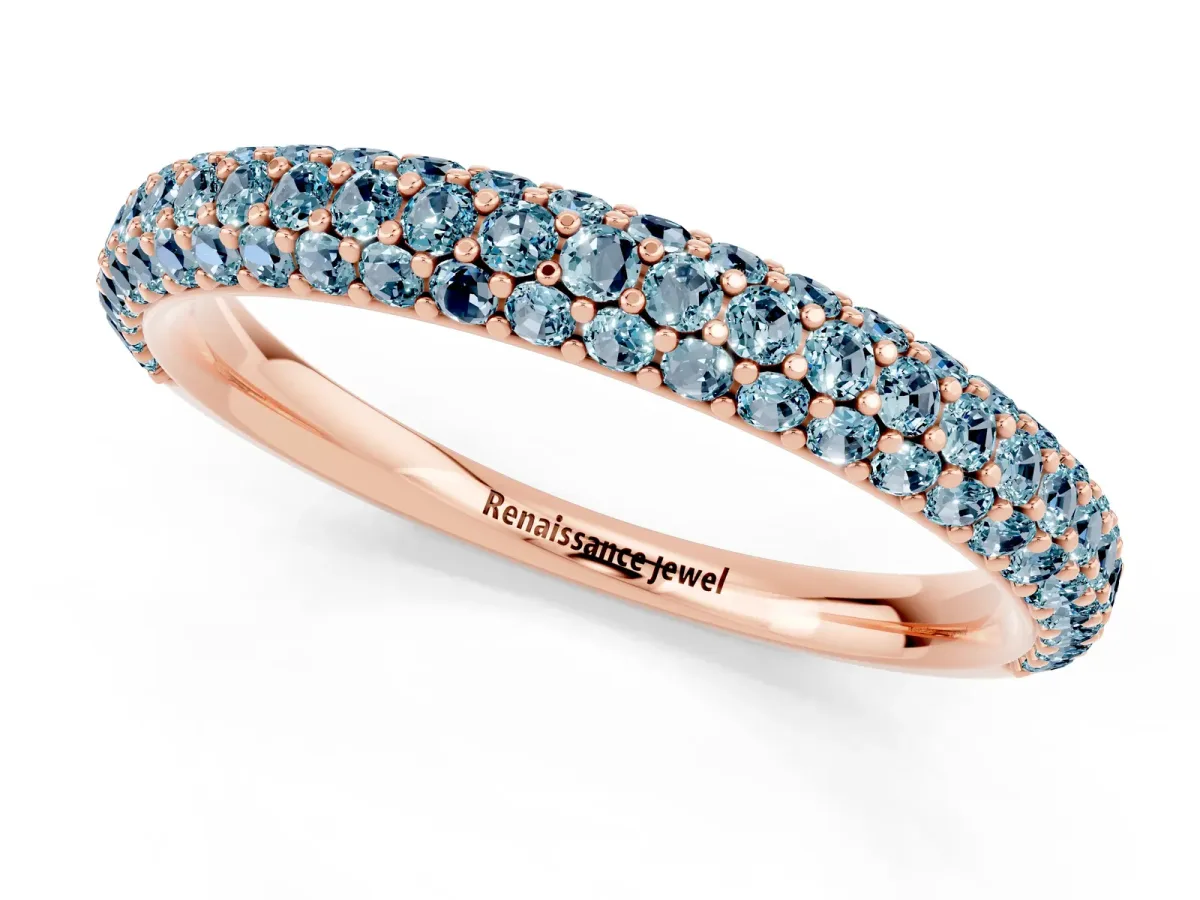 Round Aquamarine Pavé Eternity Band with Shared Prong Setting Rose gold