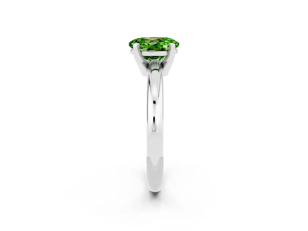 Oval Cut Peridot Solitaire Engagement Ring with Round Band and Four-Prong Setting Platinum