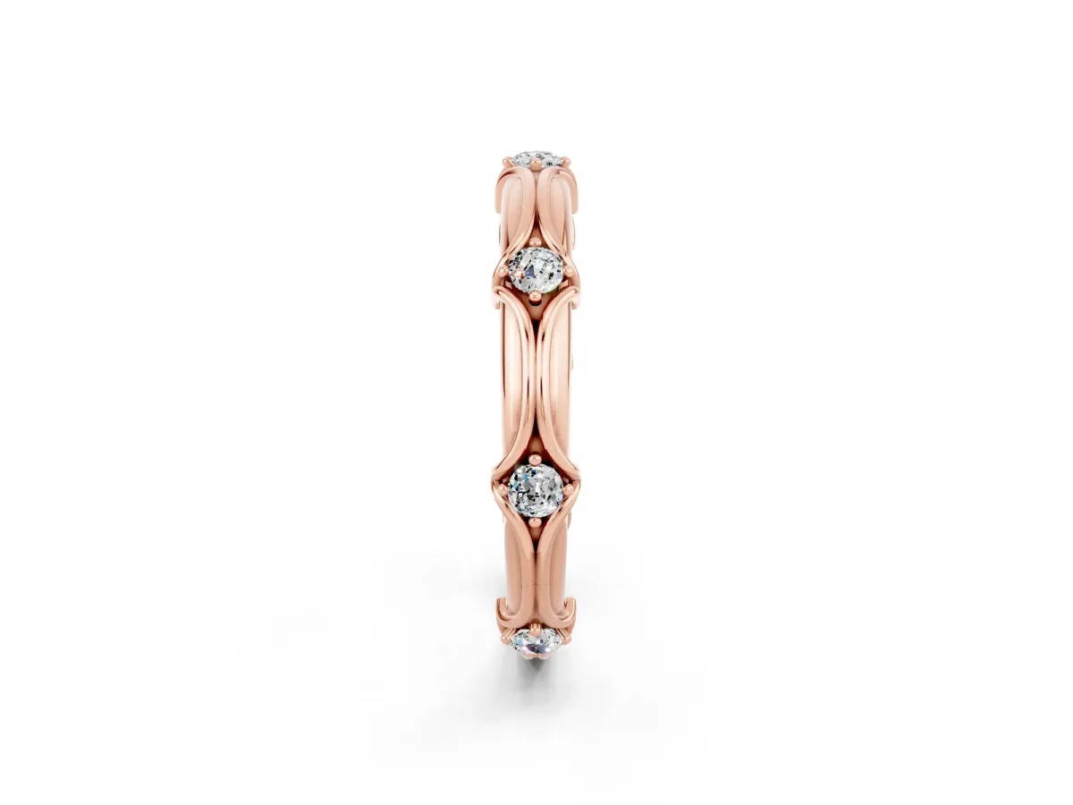 Round Moissanite Prong Set Milgrain Eternity Band Rose gold