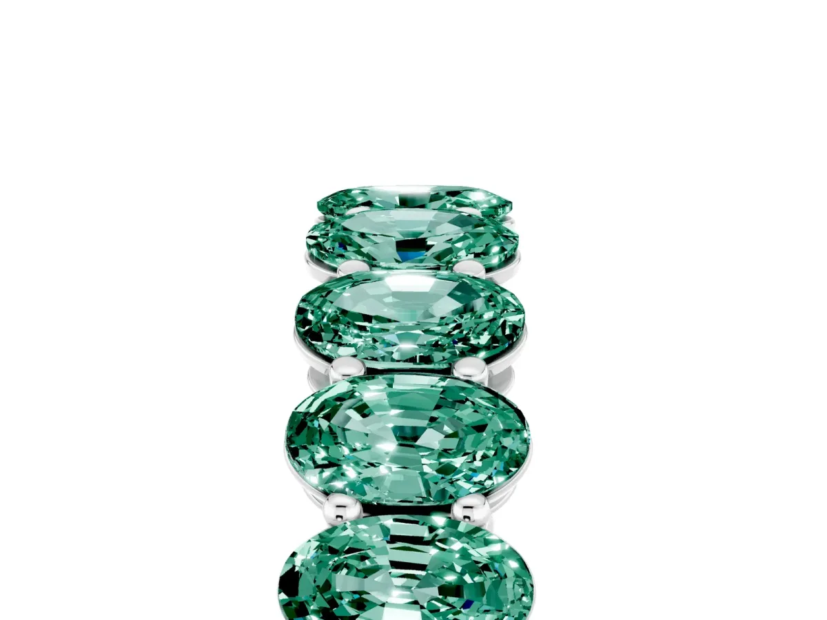 Oval Cut Green Sapphire Eternity Band with Shared Prong Setting White gold