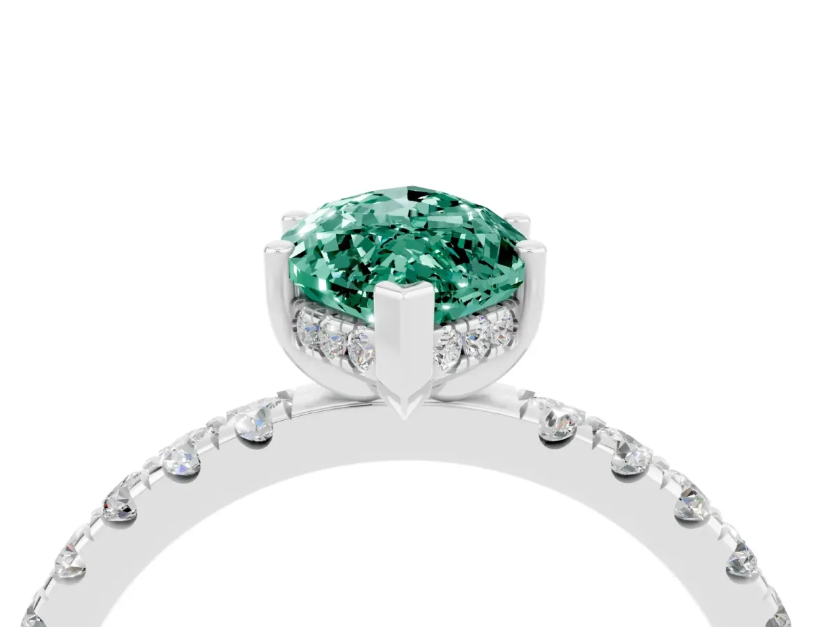 Marquise Cut Green Sapphire Pave Band Solitaire Ring with Round and Prong Setting Silver