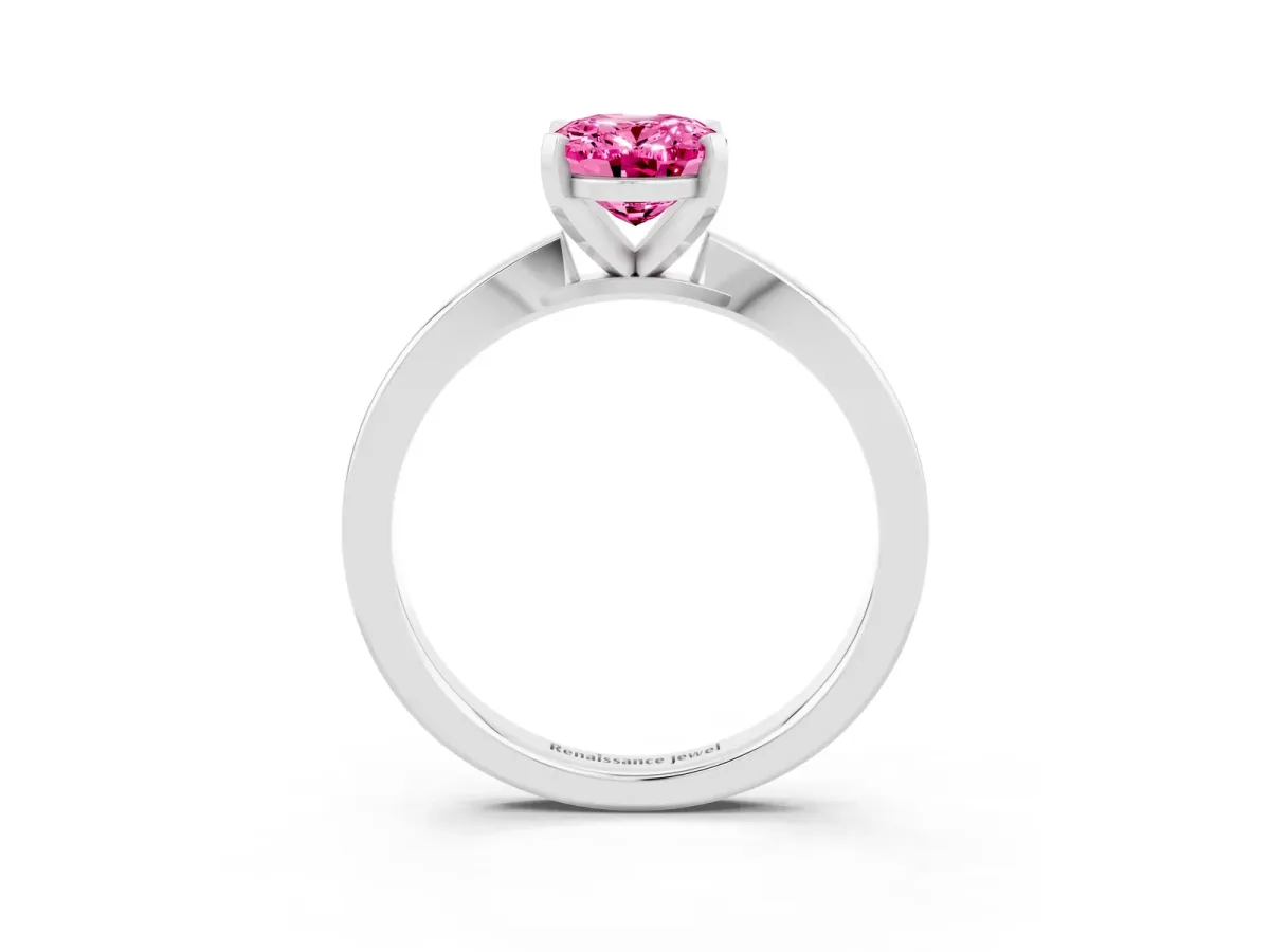 Oval Cut Pink Sapphire Solitaire Engagement Ring with Classic Band and Four-Prong Setting Platinum