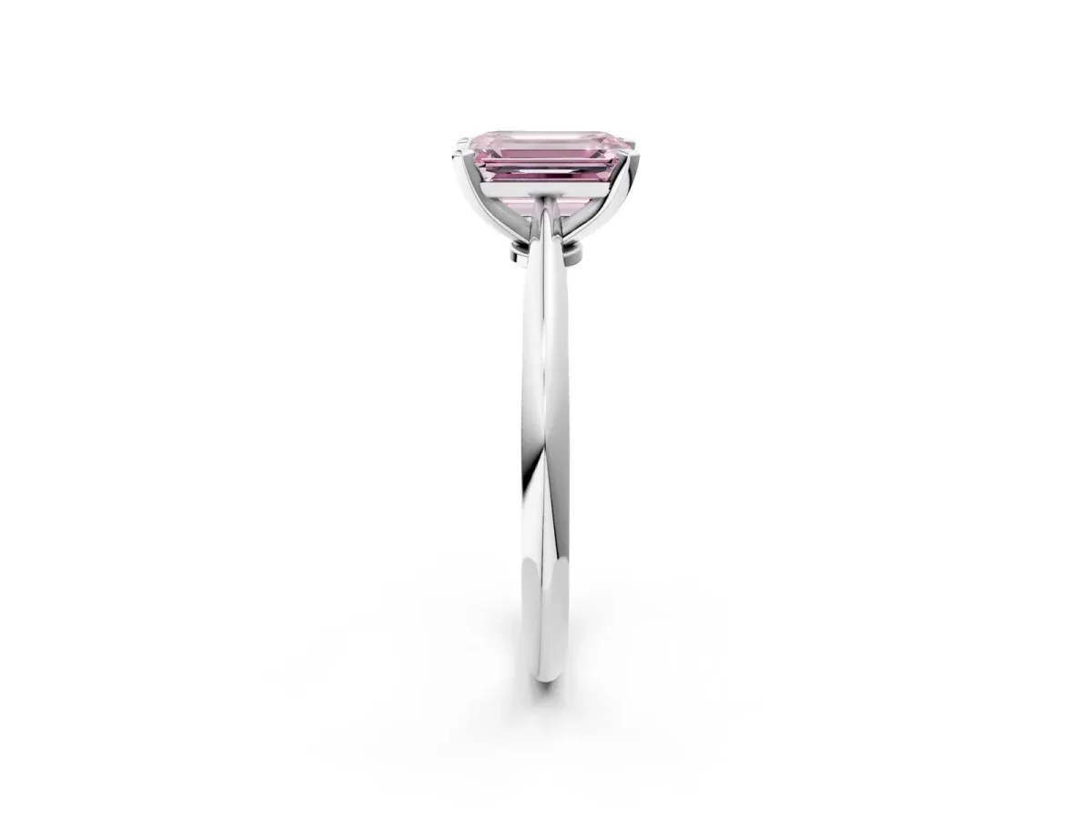 Fancy Pink Emerald Cut Diamond Solitaire Engagement Ring with Classic Band and Four-Prong Setting Silver