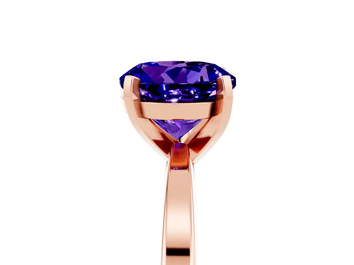 Round Cut Tanzanite Solitaire Engagement Ring with Classic Band and Four-Prong Setting Rose gold