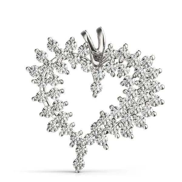 Diamond Cluster Heart Pendant with Round Brilliant Cut Stones and Prong Setting Silver