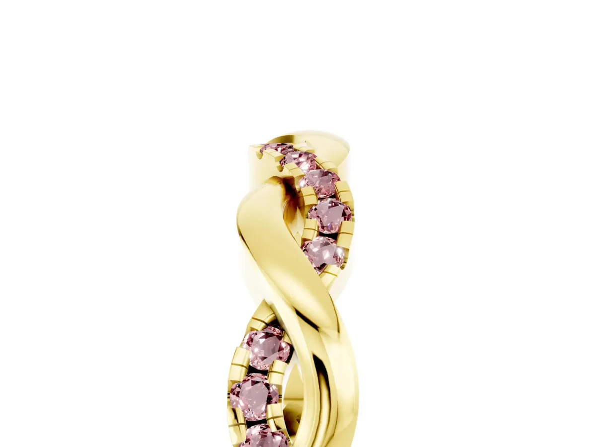 Round Morganite Twist Eternity Band with Pavé Setting Yellow gold