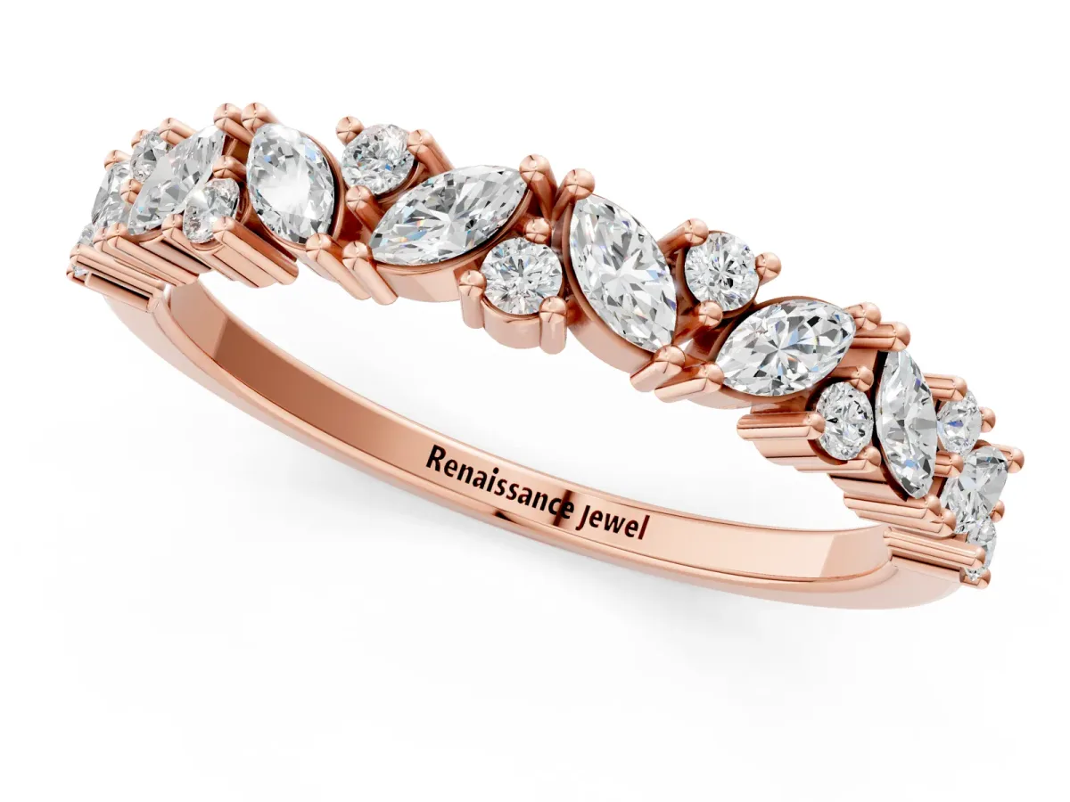 Marquise and Round Diamond Vine Eternity Band with Prong Setting Rose gold