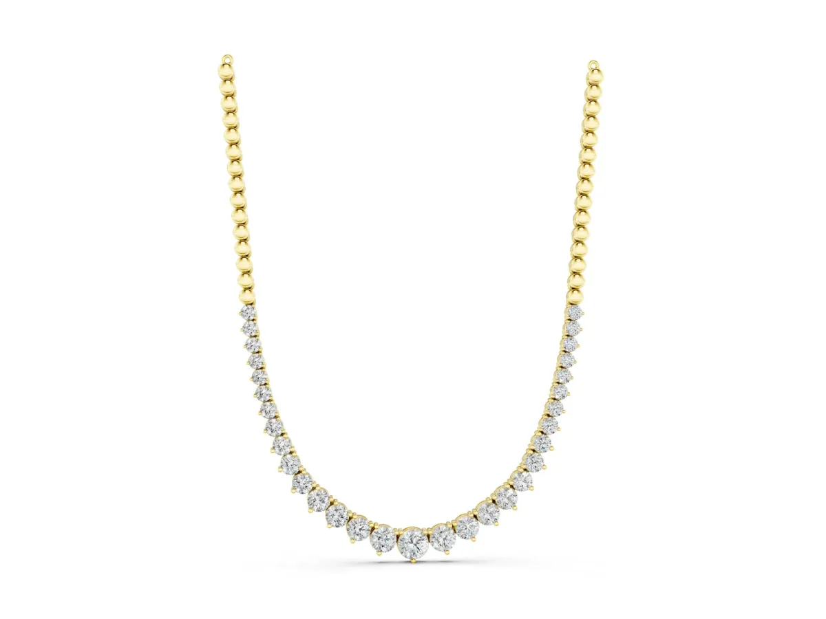 Round Diamond Tennis Necklace with Graduated Prong Setting Yellow gold