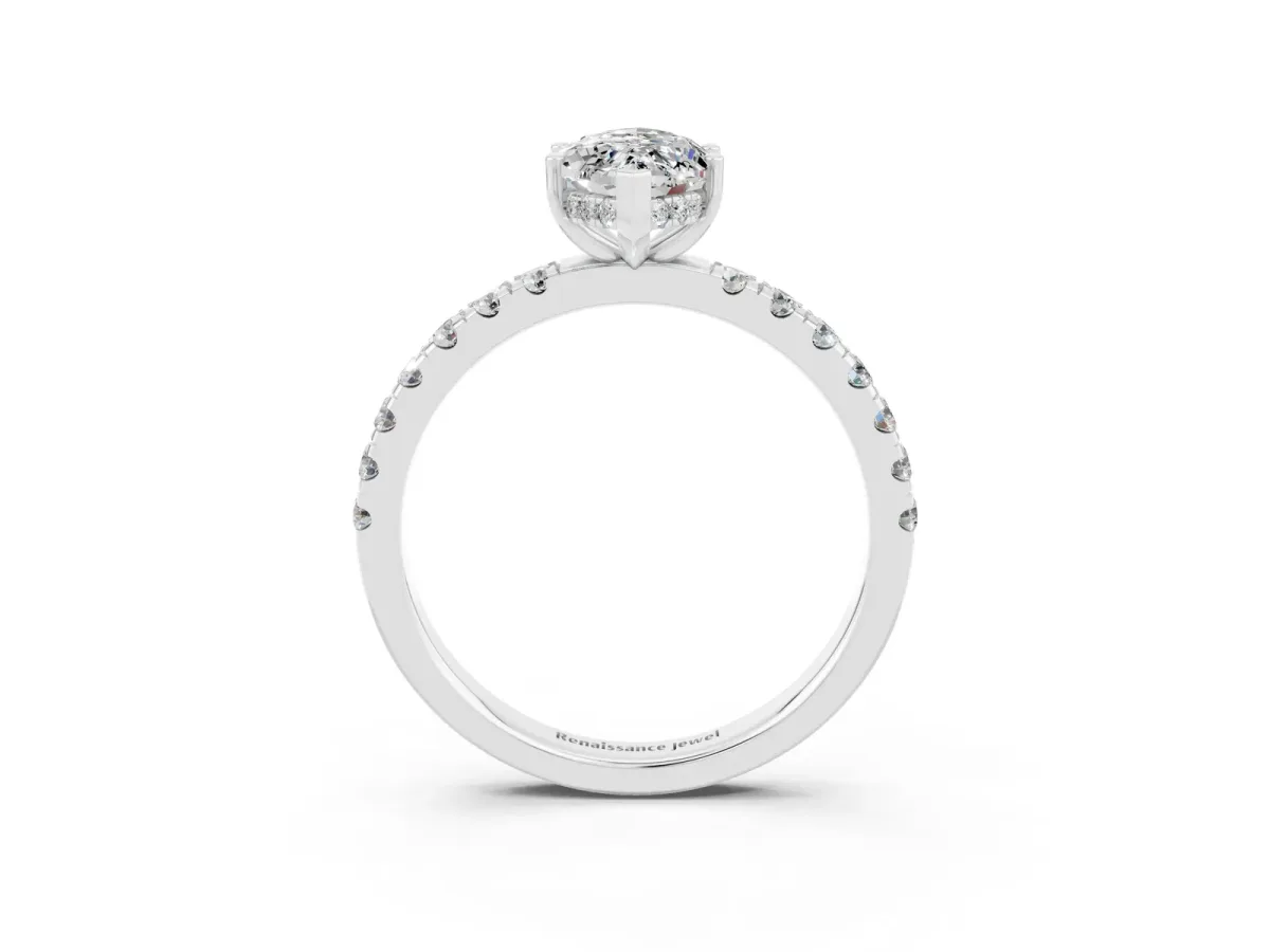 Marquise Cut Moissanite Pave Band Solitaire Ring with Round and Prong Setting Platinum