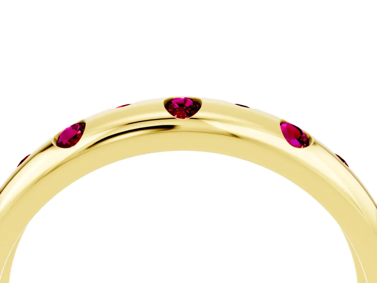 Round Garnet Flush-Set Comfort Fit Band Yellow gold