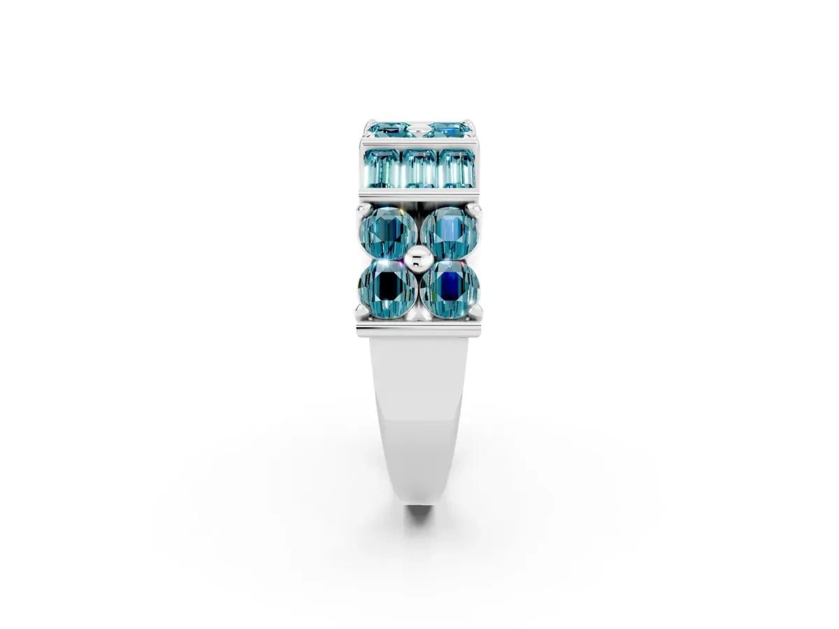 Channel Set Round and Baguette Blue Topaz Anniversary Band with Prong Setting Silver
