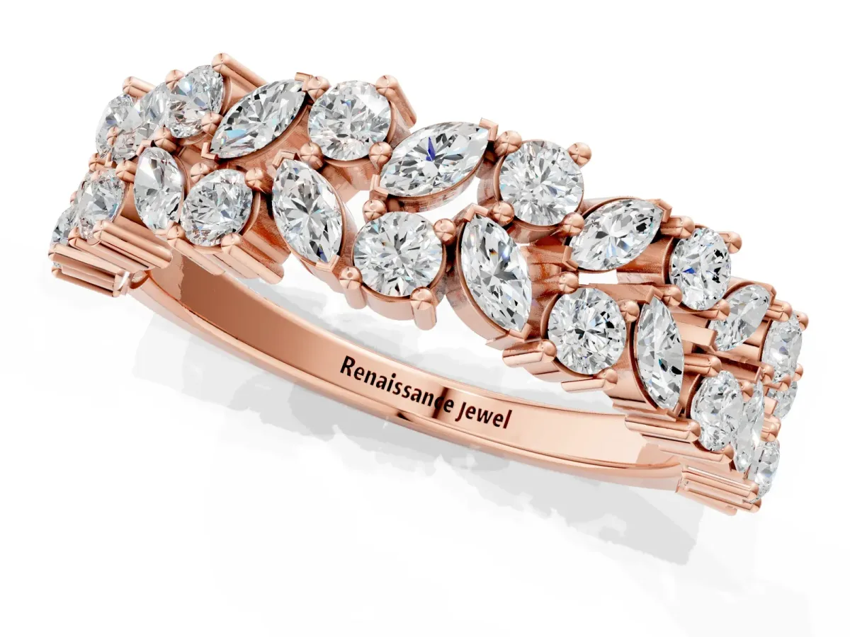 Pave Marquise and Round Diamond Eternity Band with Prong Setting Rose gold