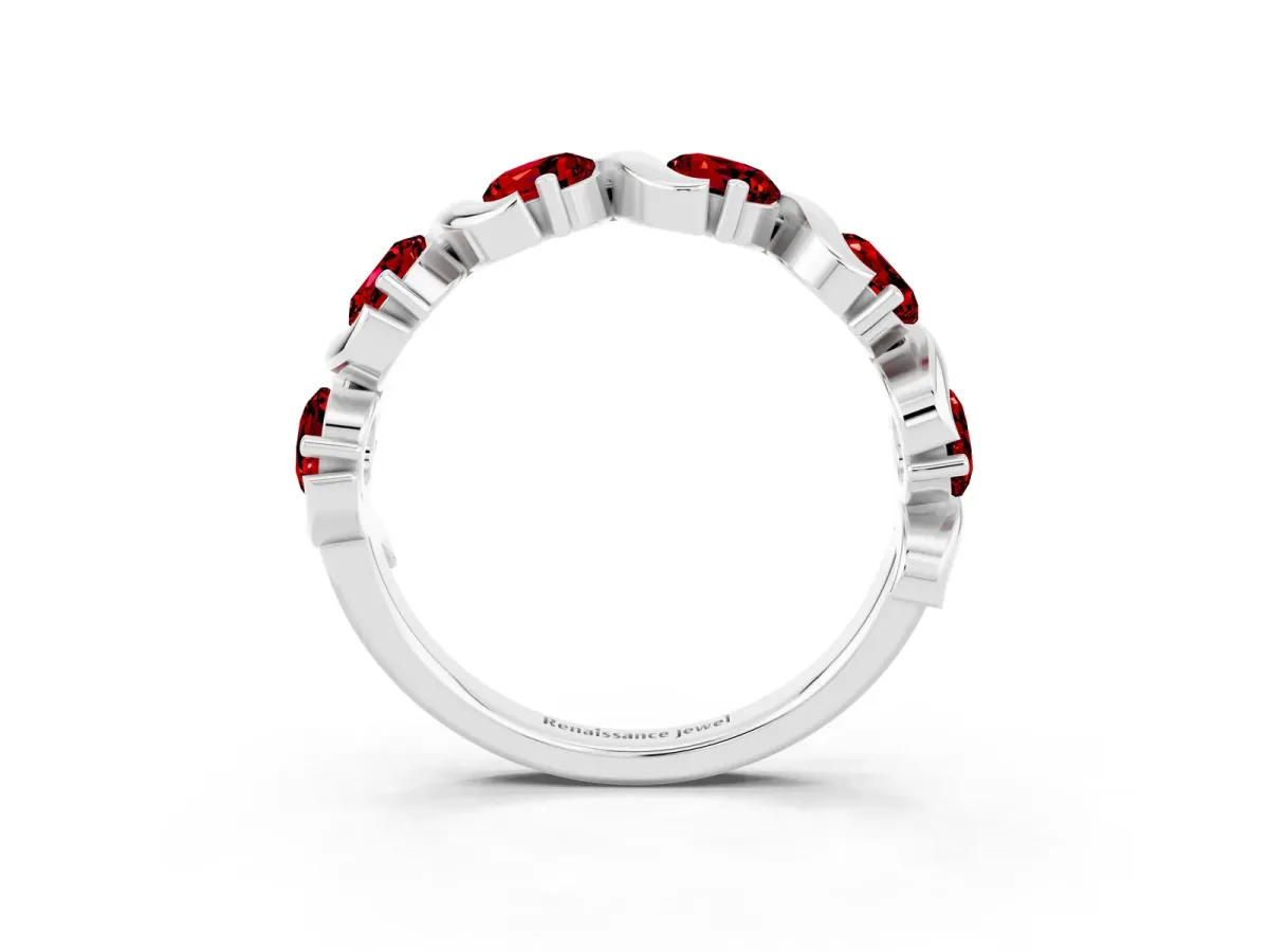 Round Ruby Half Eternity Band with Wave Prong Setting Platinum