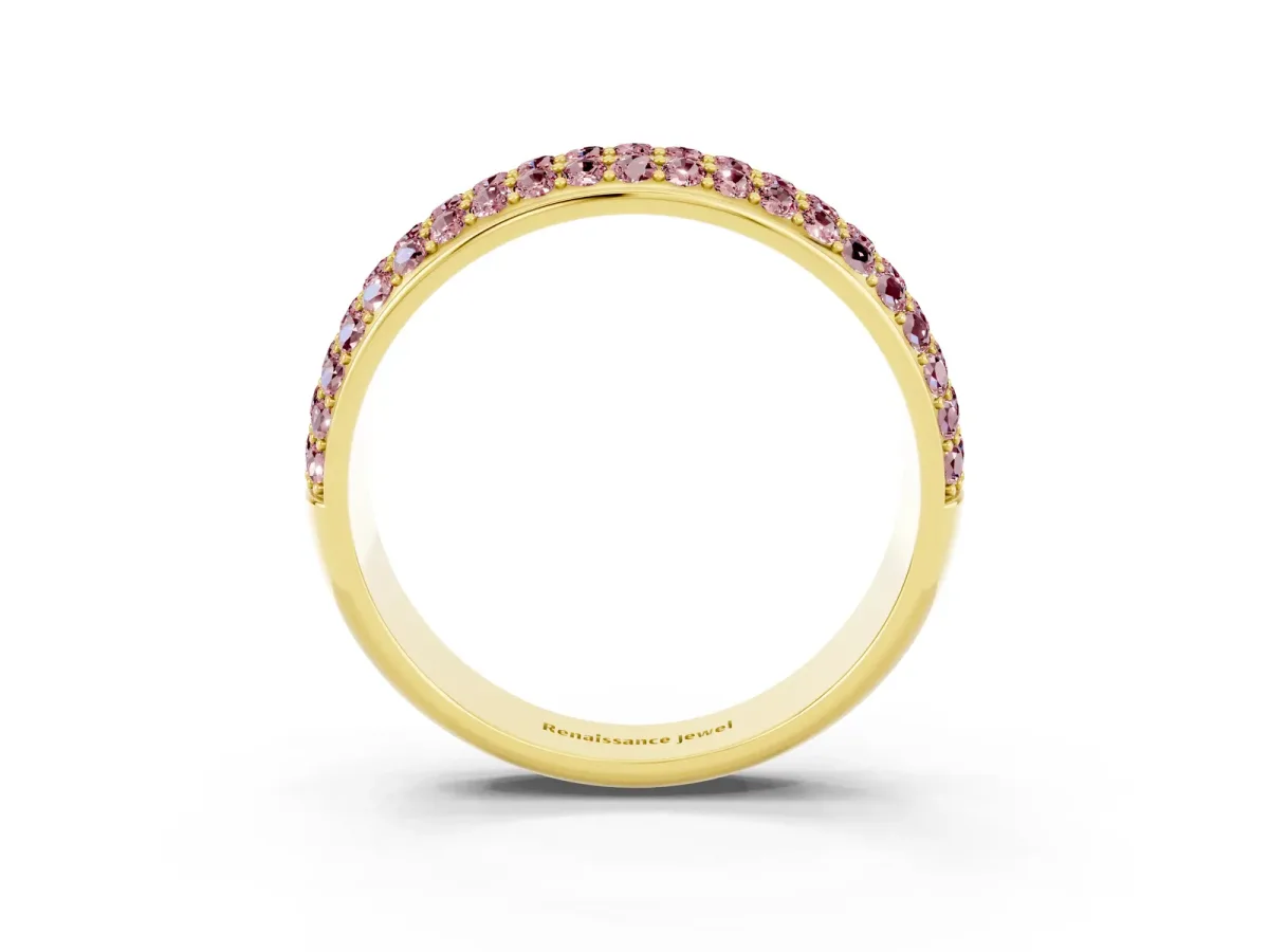Three-Row Round Morganite Eternity Band with Shared Prong Setting Yellow gold