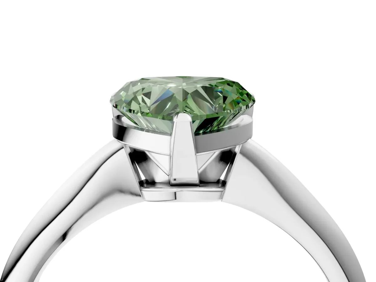 Fancy Green Heart Cut Diamond Solitaire Engagement Ring with Classic Band and Four-Prong Setting Silver