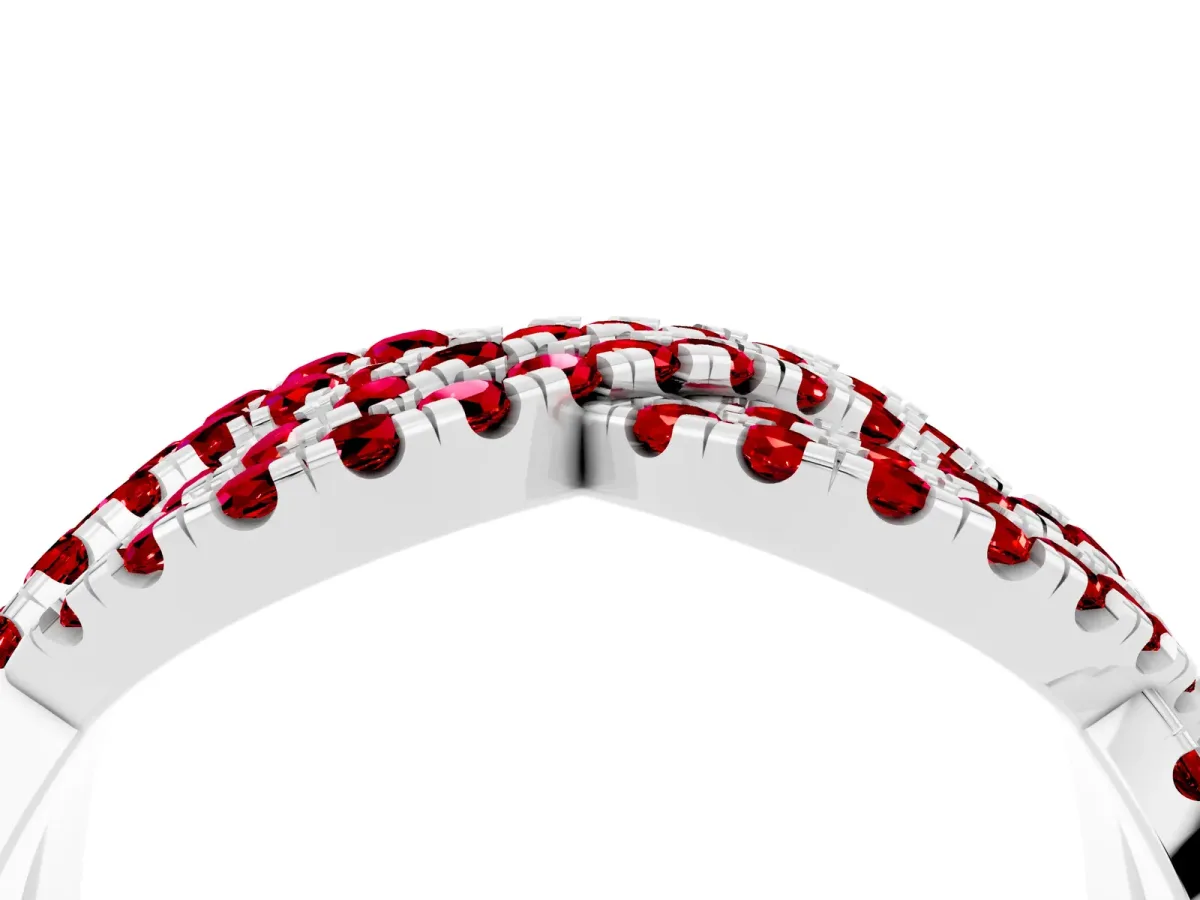 Pavé Round Ruby Infinity Twist Band with Shared Prong Setting Silver