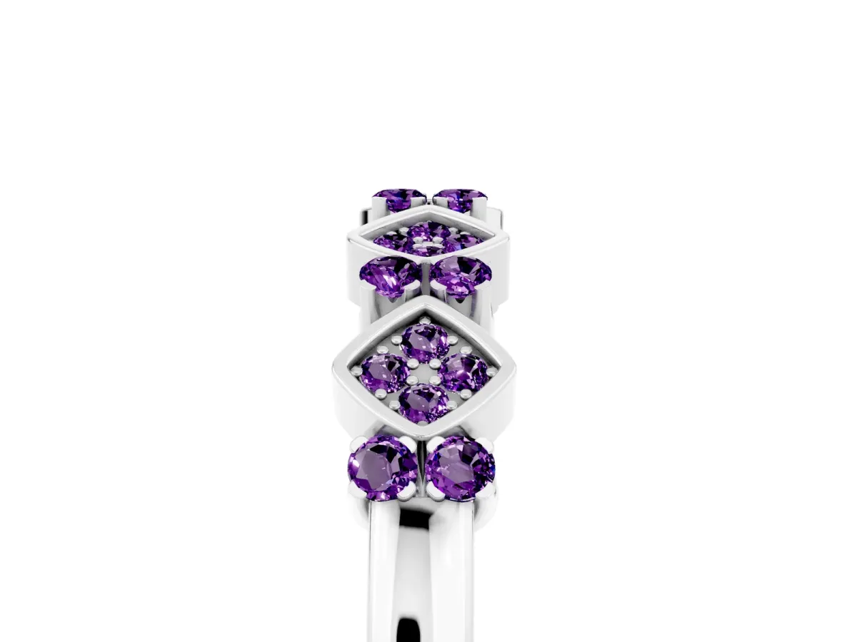 Pavé Cushion Amethyst Cluster Eternity Band with Prong Setting White gold
