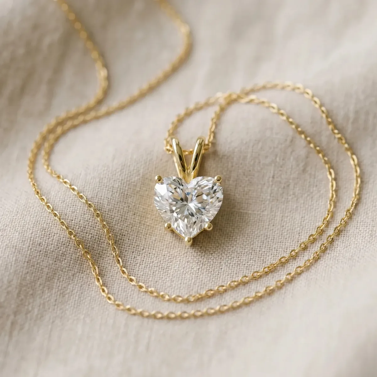 Heart-Shaped Diamond Solitaire Pendant with Four-Prong Setting Yellow gold