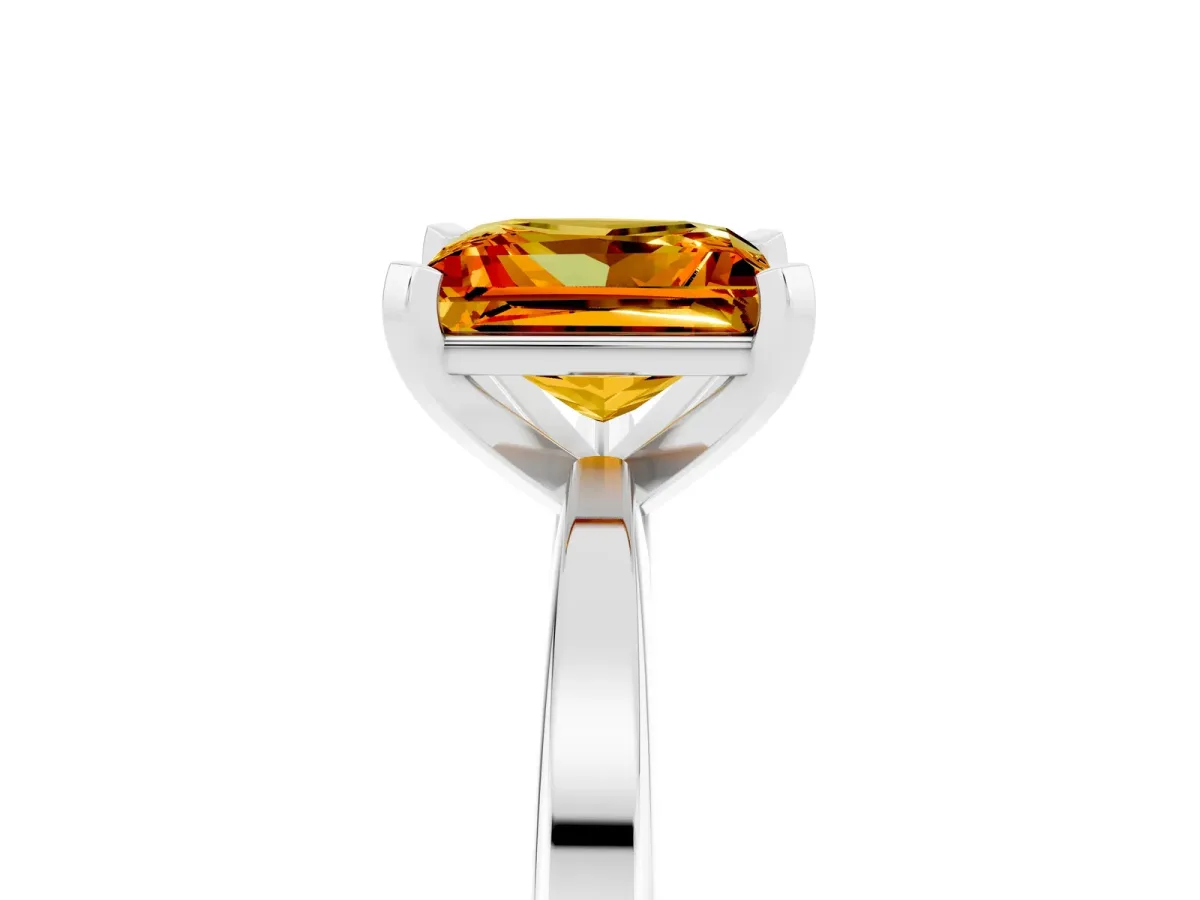 Princess Cut Citrine Solitaire Engagement Ring with Classic Band and Four-Prong Setting Silver