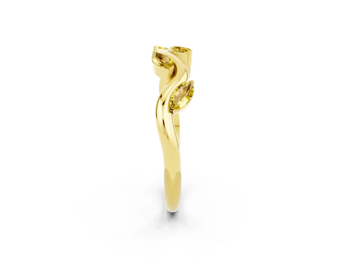 Marquise Yellow Sapphire Twisted Band with Prong Setting Yellow gold