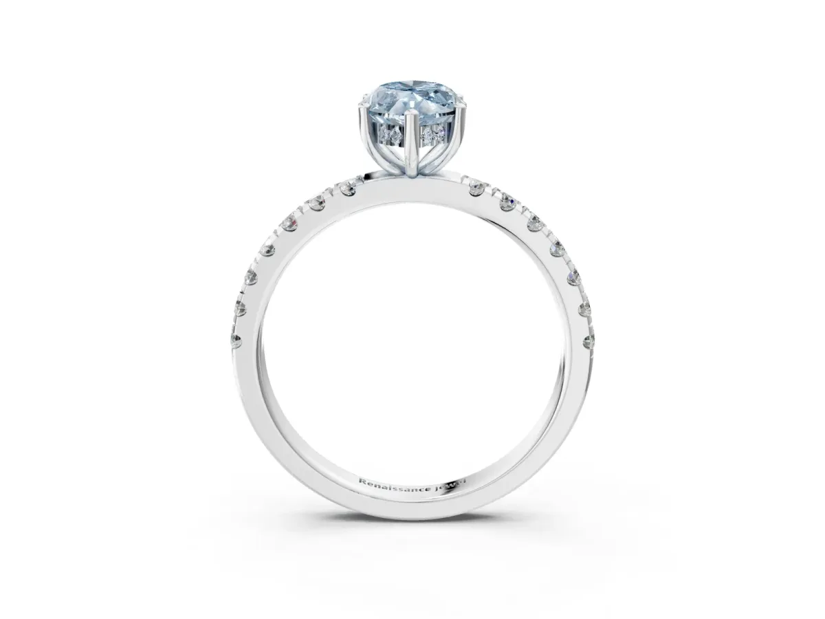 Fancy Blue Marquise Cut Diamond Pave Band Solitaire Ring with Round and Prong Setting Silver