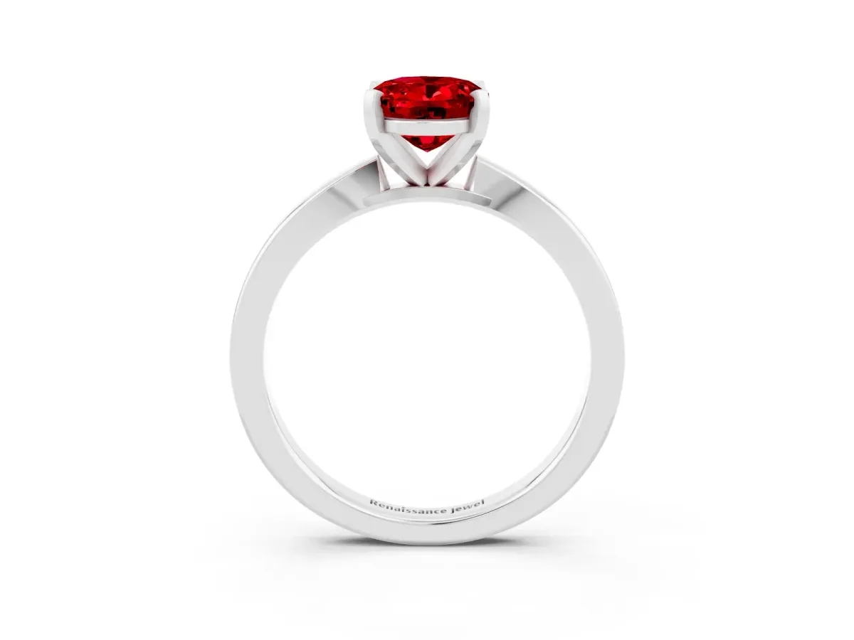 Oval Cut Ruby Solitaire Engagement Ring with Classic Band and Four-Prong Setting White gold