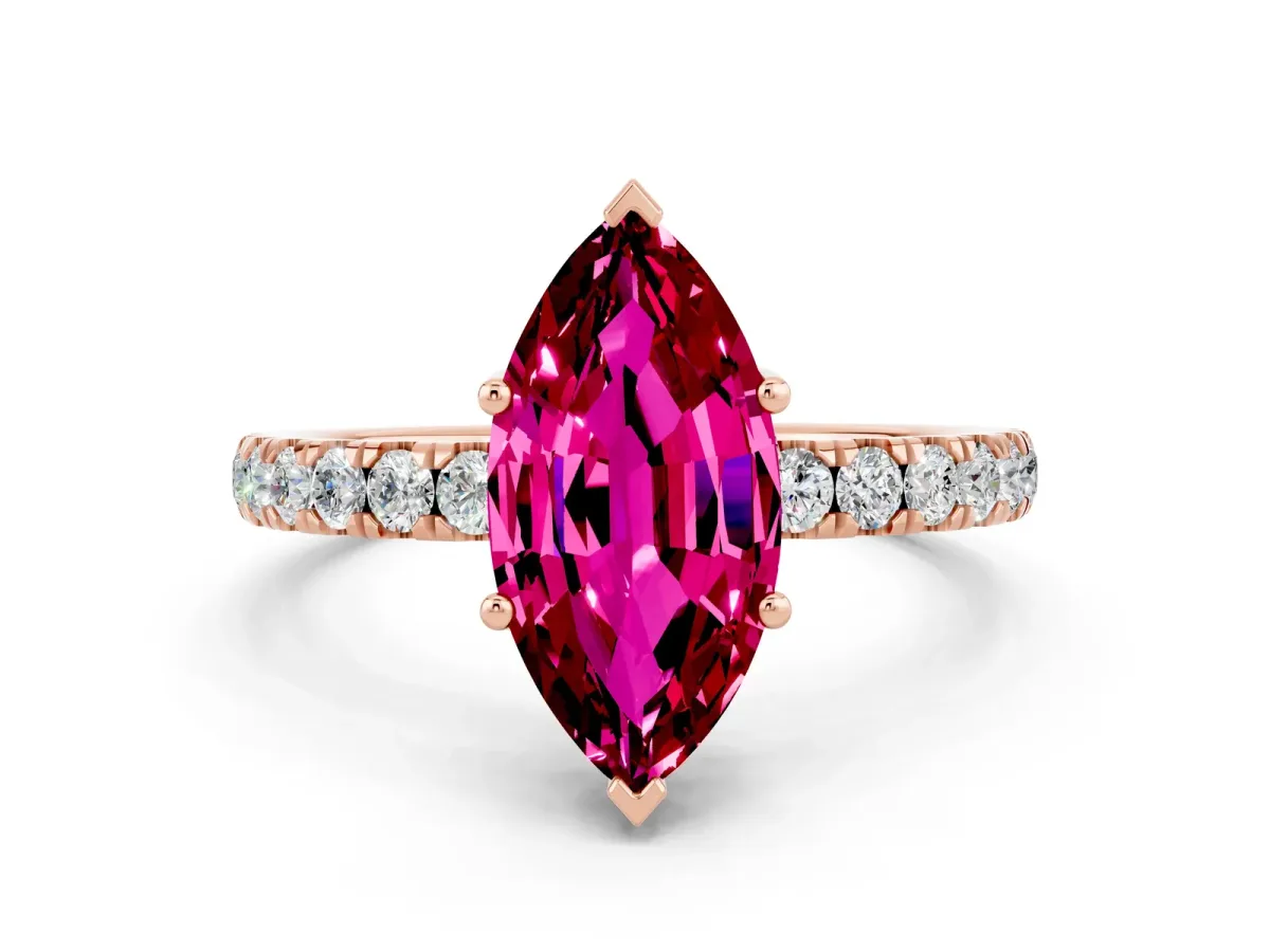 Marquise Cut Garnet Pave Band Solitaire Ring with Round and Prong Setting Rose gold