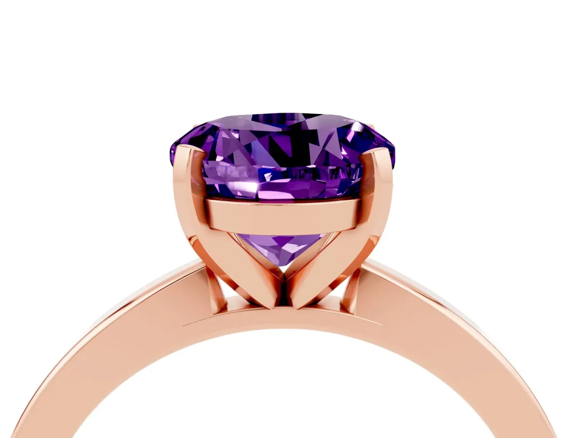 Round Cut Amethyst Solitaire Engagement Ring with Classic Band and Four-Prong Setting Rose gold