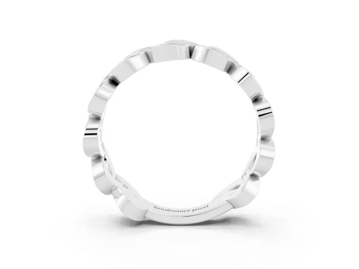 Pavé Round Tanzanite Interlocking Eternity Band with Bezel Prong Setting Silver